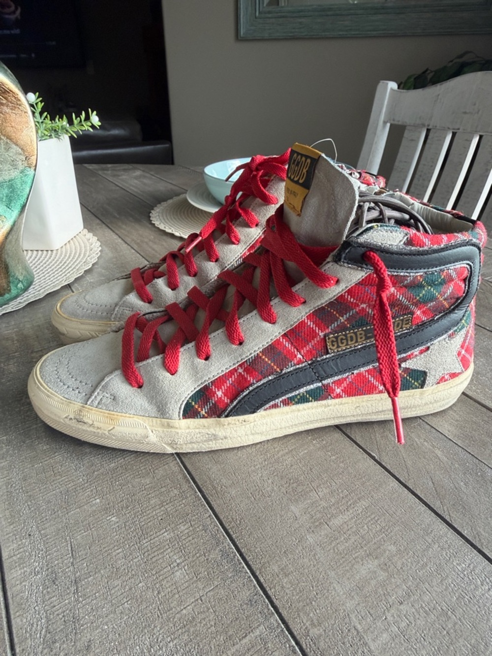 Golde Goose Tartan Red Plaid High-Top Sneakers - Picture 4 of 10